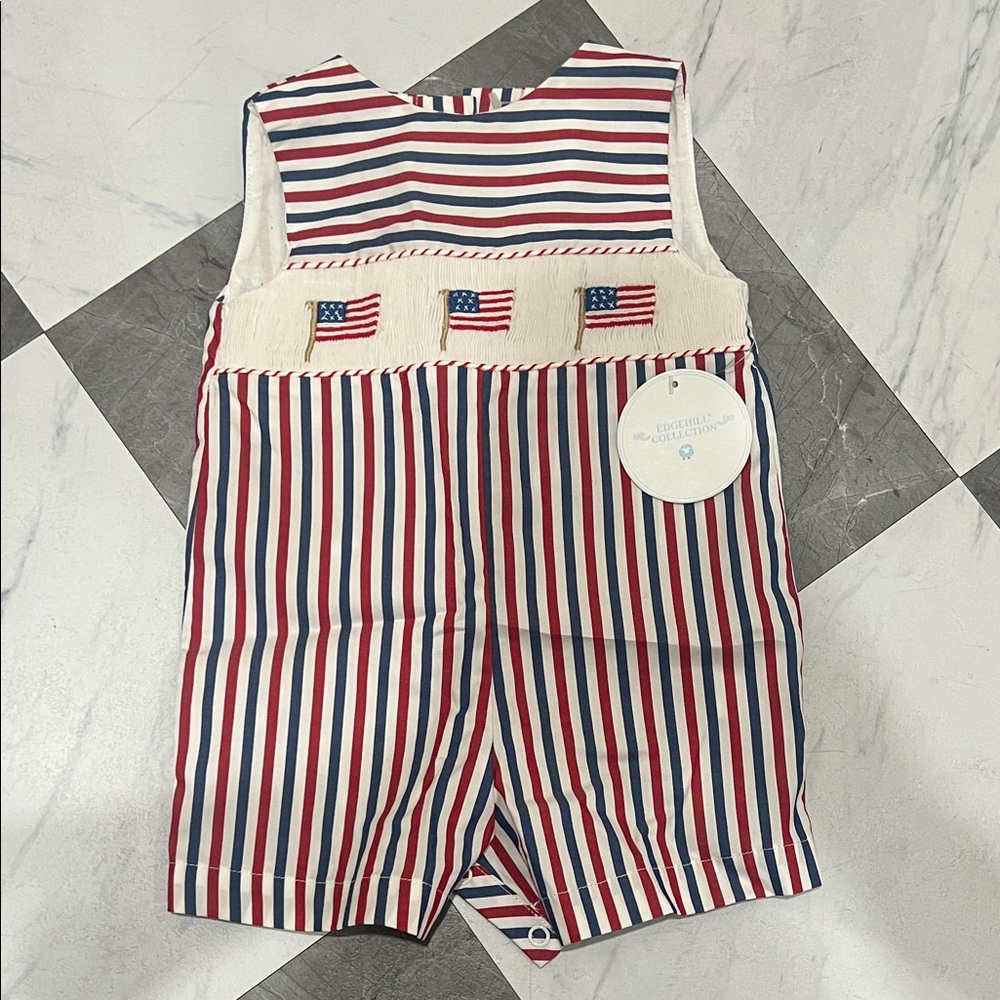Edgehill Collection Red, White, and Blue Striped American flag Romper